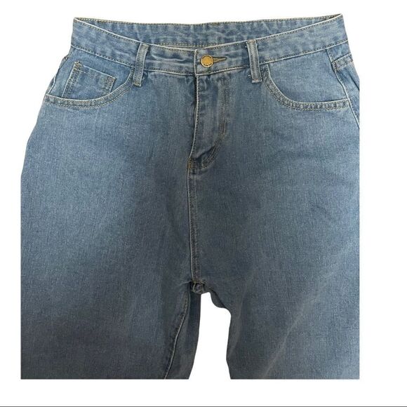 Shein Distressed High Rise Mom Jeans Blue Large - Picture 6 of 9